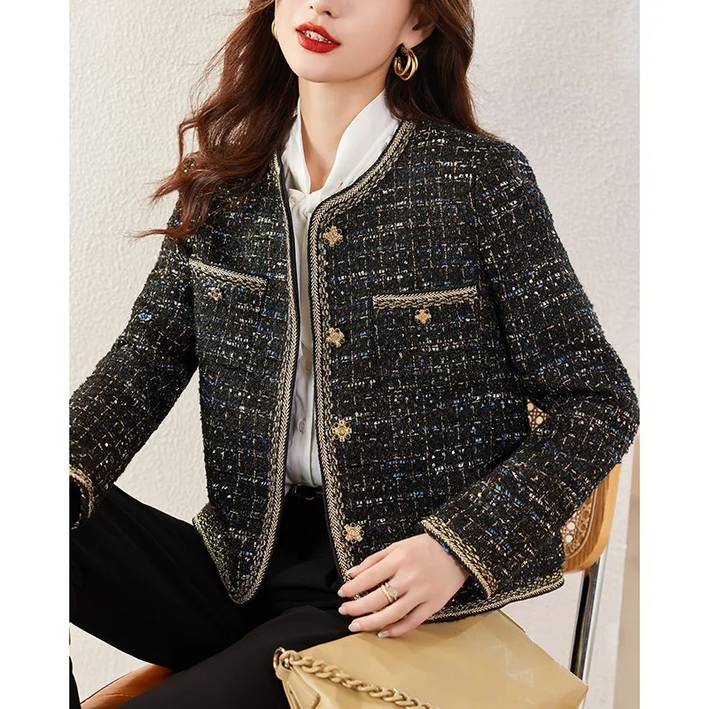 Ladies Short Tweed Jacket Women S-2XL Autumn Winter Wool Blend