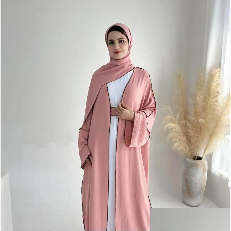 Этническая одежда скромная абаярновая полиэстер Ид Дубай Открытый Абайас с хиджаб исламские женщины -мусульманские платья доставка одежда OTKQ2