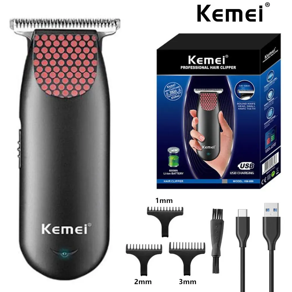 Trimmers Kemei Km889 Oplaadbare Baldprofessional Pocket Draadloze Hair Clipper Compact Mini Electric Beard Hair Trimmer Small Portable