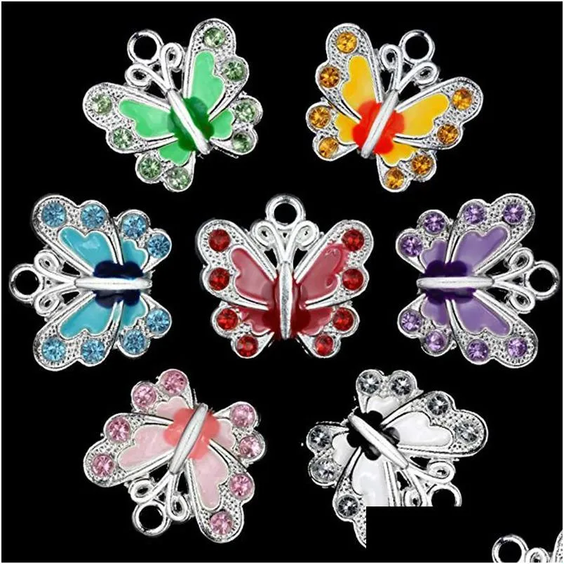 Charms Small Butterfly Emaille Charme Perlen DIY für Schmuck Making Schlüsselbund Anhänger Halskette Armband 7 Farben Perlenmischung Drop Lieferung fi dhl2o