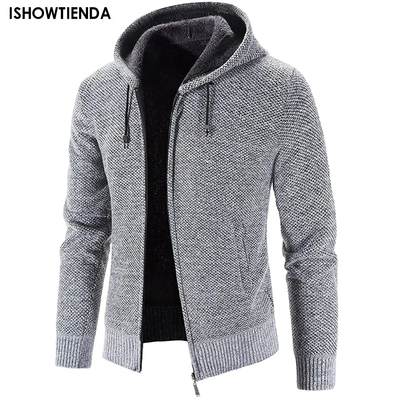 Mężczyźni jesienne kurtki płaszcz zamek błyskawiczny Placket długie rękawy z kapturem z kapturem Kolor Kolor Keep Warm Cardigan Smulk Fit Fit Winter Hoodie