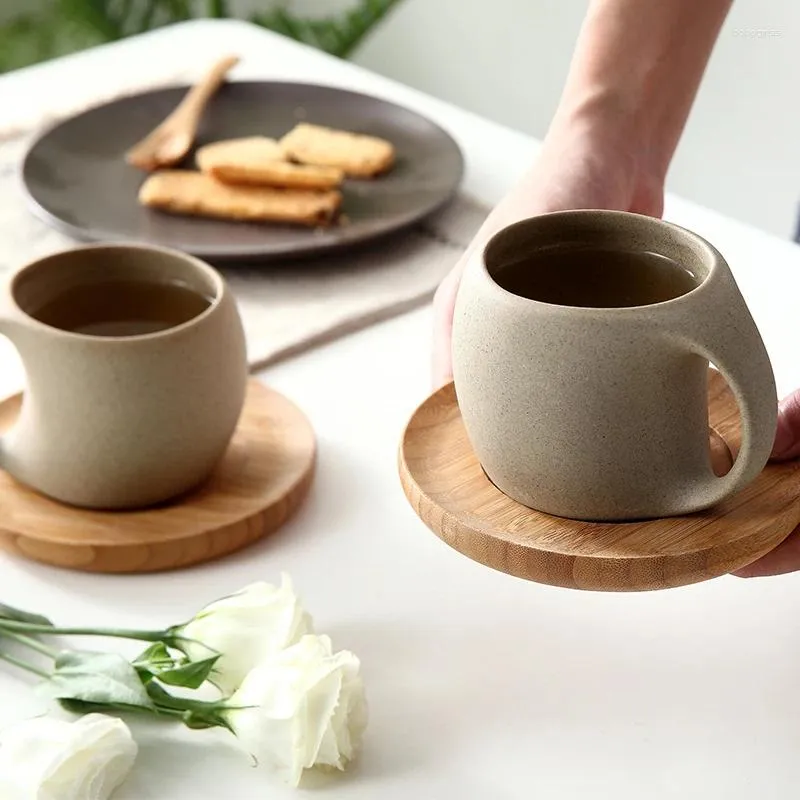 Kopjes schotels Japanse stijl gepersonaliseerde keramische koffiekopje met bamboe saucer Home Breakfast Milk Mok Office Afternoon Tea