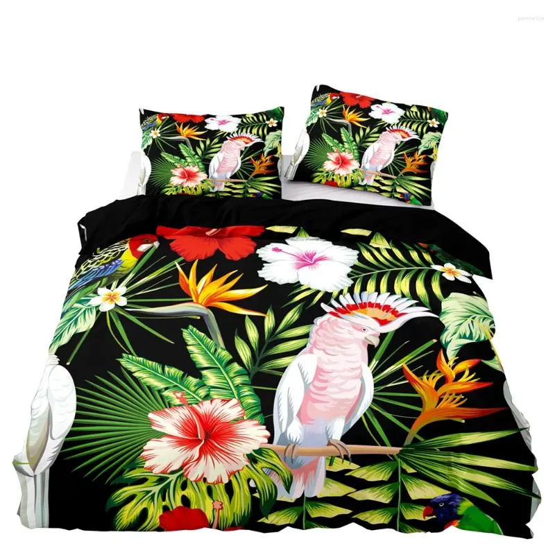 Bedding Sets Pastoral Style Duvet Cover Quality Set With Pillowcase Colorful Flowers And White Parrot Print Home Textiles