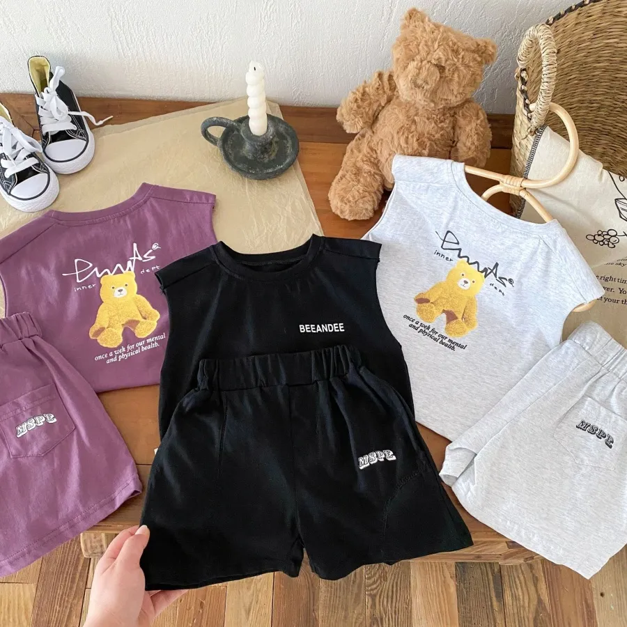 Kids Clothes Sets Toddler Short Sleeve T-shirts Shorts Cartoon Summer Letter Printed tshirts Pants Boys Girls Children Youth Two Piece Suits s9lE#