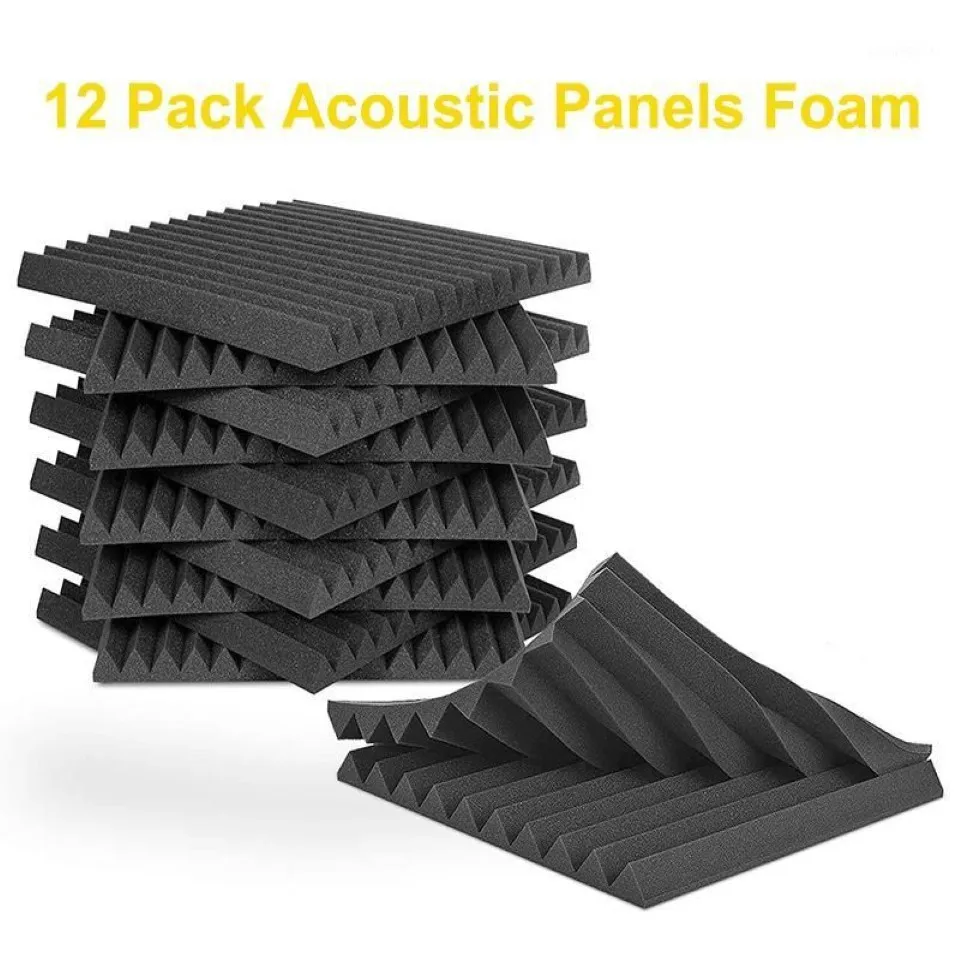 New 12Pcs Acoustic Foam Panel Tiles Wall Record Studio 12 x12 x1 Sound-proof Black Blue For Studio Home Recital Ha223u