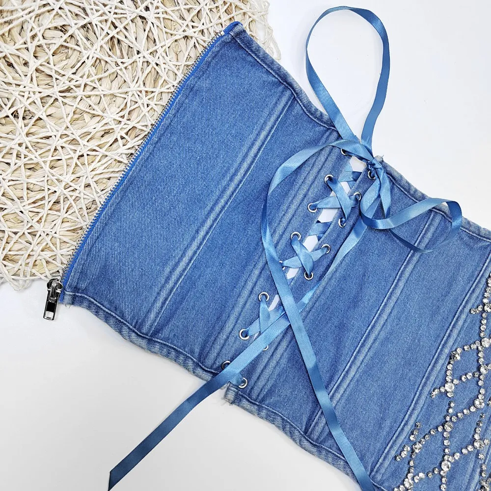 新品:CALNAMUR GLITTER DENIM RIBBON BUSTIER 107764_true-blue-