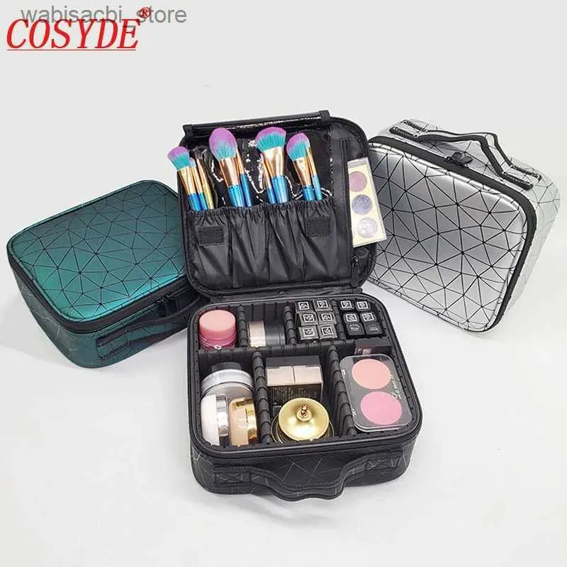 Bolsas de cosméticos femininos maquiagem de maquiagem de maquiagem de couro sofisticado escova de esteticista Profissão de maquiagem Bag Beauty Nail Travel Cosmética Caixa de armazenamento L49