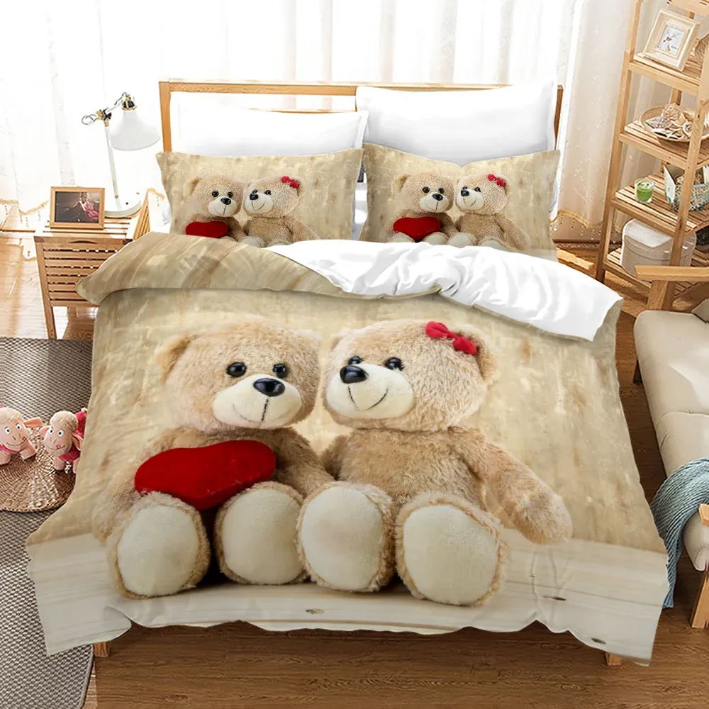 3D Teddy Bear Bedding Zestaw Białe Polar Bear Bedee Teens Women Single Twin Queen King Pełny rozmiar kołdry 3PCS Blothes