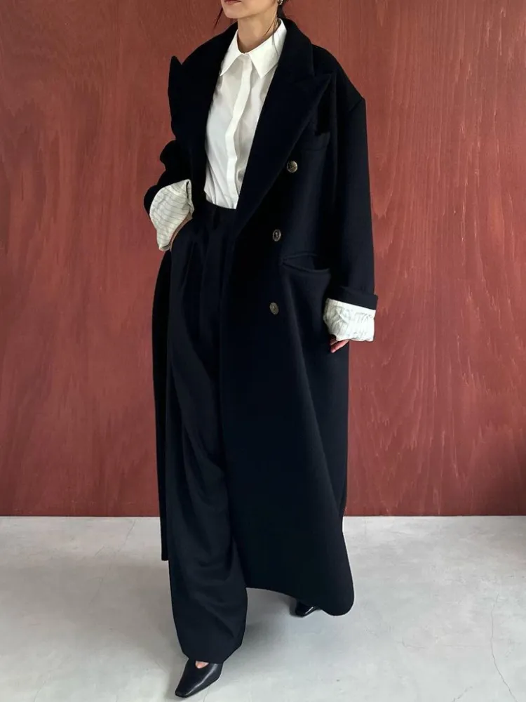 ジャケット・アウター SUNSEA BLACK DOUBLE-BREASTED COAT Black Double-Breasted Coat — WILLSEUM