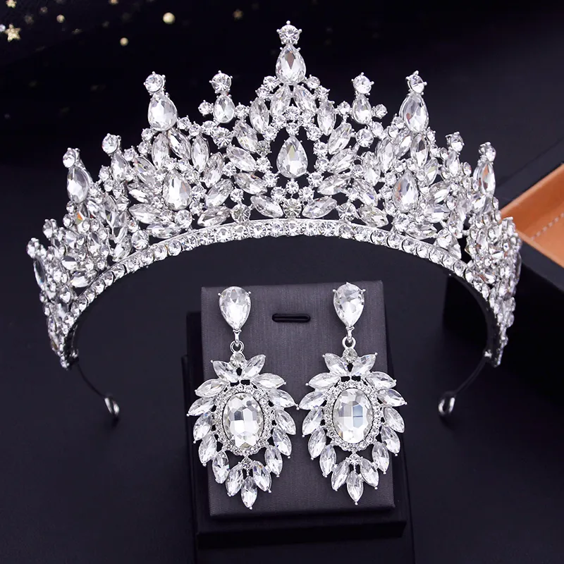 Rhinestone Crystal Wedding Crown and Earrings Set for Bridal  display picture 2
