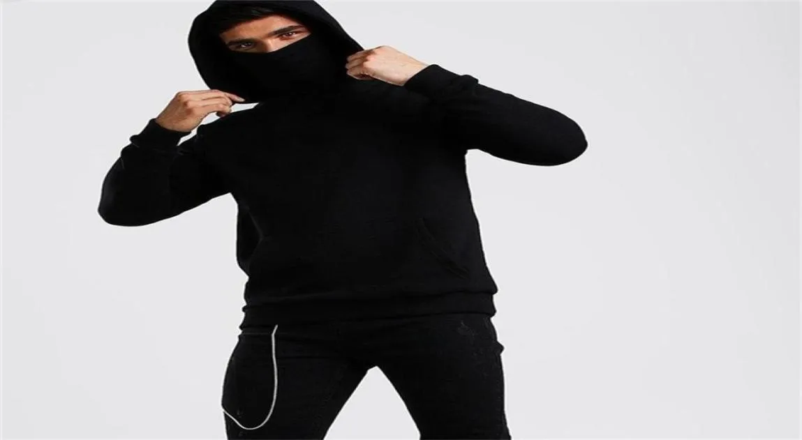 Ninja hoodies män mask bomull överdimensionerade hoodies sport solid långärmad vinter huva tröjor män kläder plats hela LJ29002345