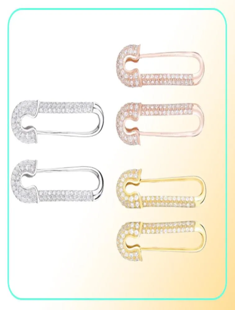 Moonmory France 100 925 Sterling Silver Safety Pin Earring Three Color Style One Side Zircon Right Left 2106161500765
