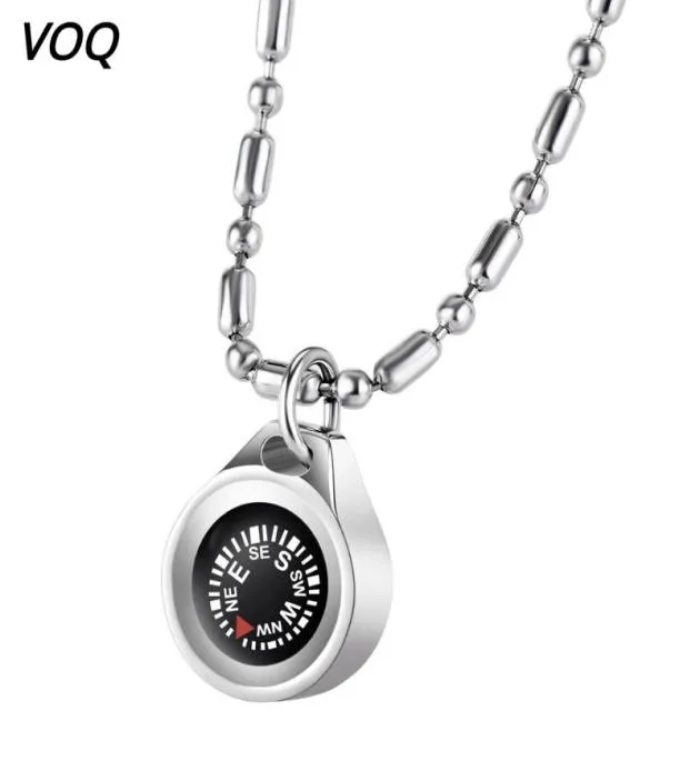 Подвесные ожерелья Voq Outdoor Survival Rescue Compass Compass из нержавеющей стали.