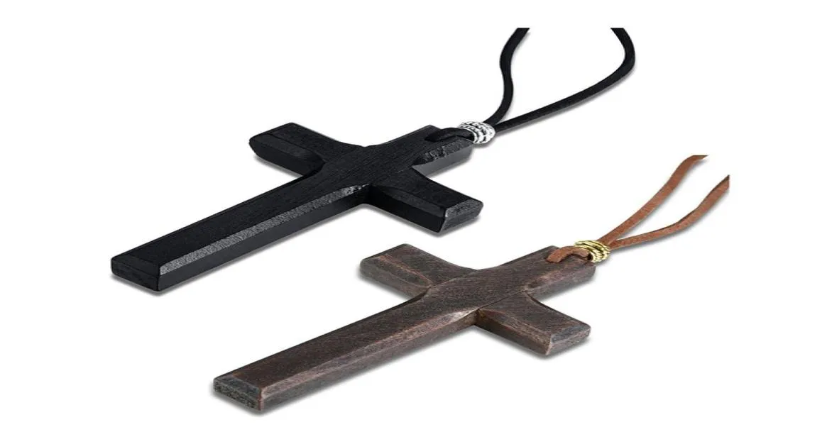 Stort trähalsband med lädersladd hand snidad halsband tro Jesus mens smycken3118840