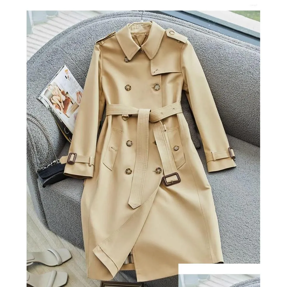 Trench femminile femminile Spring Womens e Autunno 2023 Classico British British British a doppia lunghezza Abbigliamento per la consegna di cabina per caviglia Dhrka Dhrka