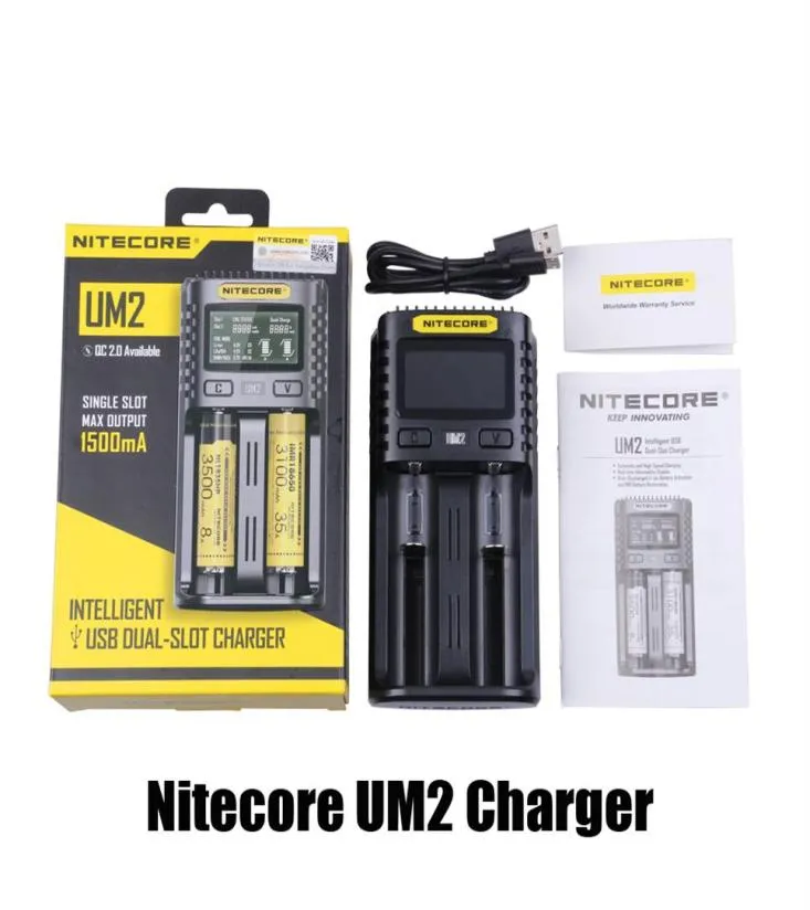 Autentisk NITECORE UM2 Universal Charger för 16340 18650 14500 26650 20700 21700 Batteri US EU AU UK PLICK INTELLICHARGER Battery Q4072000