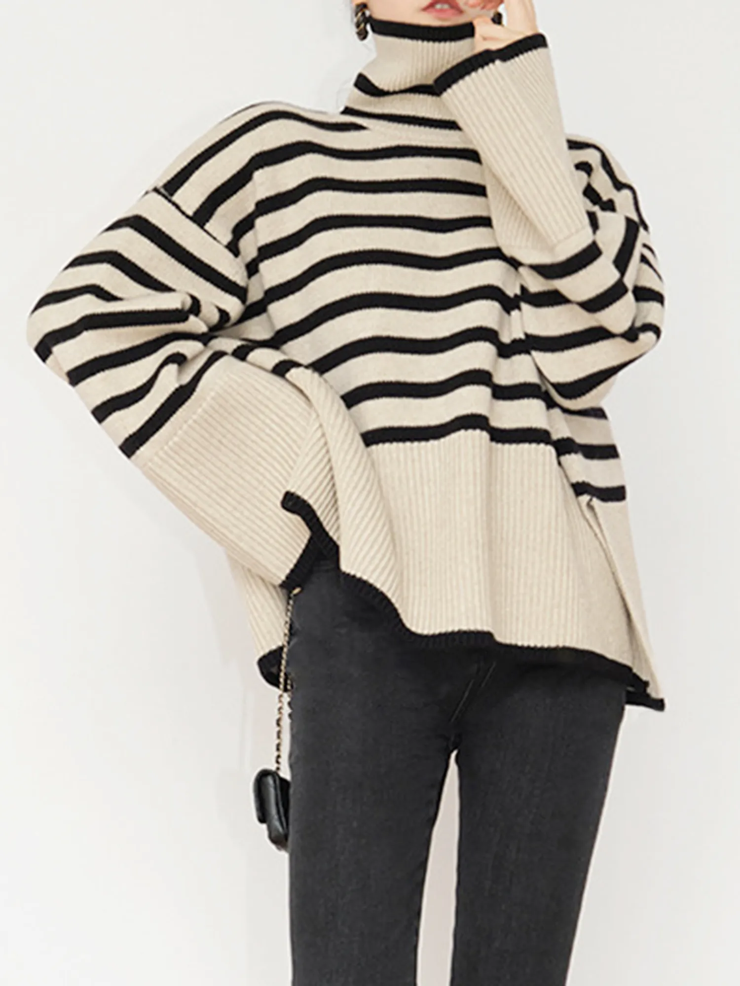 Striped Turtleneck Knit Pullover（ニット/セーター）｜Her lip