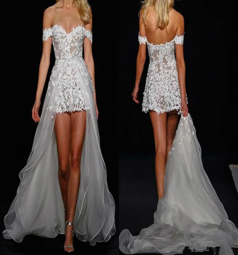 Новый съемный дизайнер поездов Короткий свадебный платье на пол, длину, vestidos de fiesta Высокое низкое формальное свадебное платье с кружевным араби 7876388