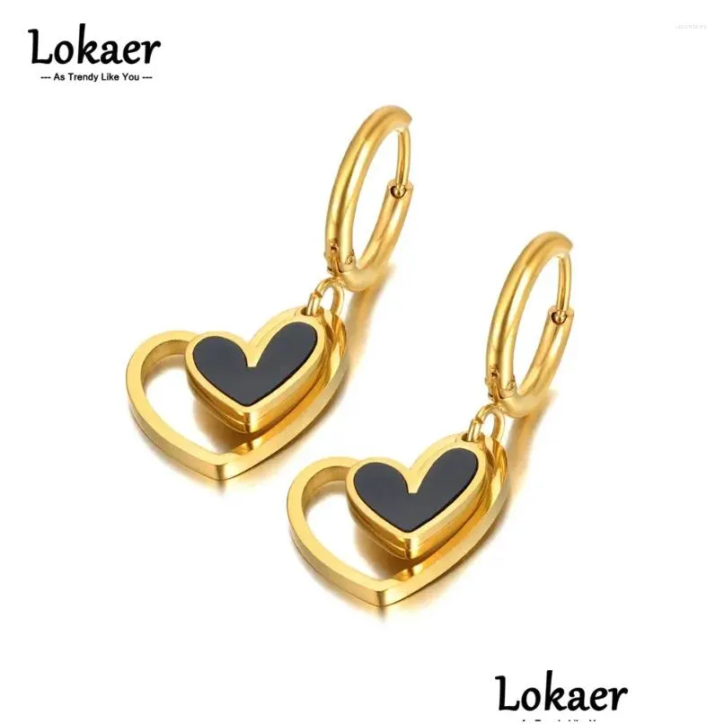 Hoop Huggie Earrings Fashion Titanium Stainless Steel Double Heart Birthday Gold Plated Acrylic For Women Girls E22102 Drop Delivery J Otma9