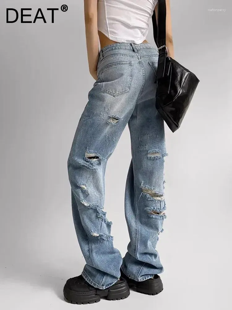 Jeans womans fashion cotone ad alta cerniera con cerniera tasche a cavità