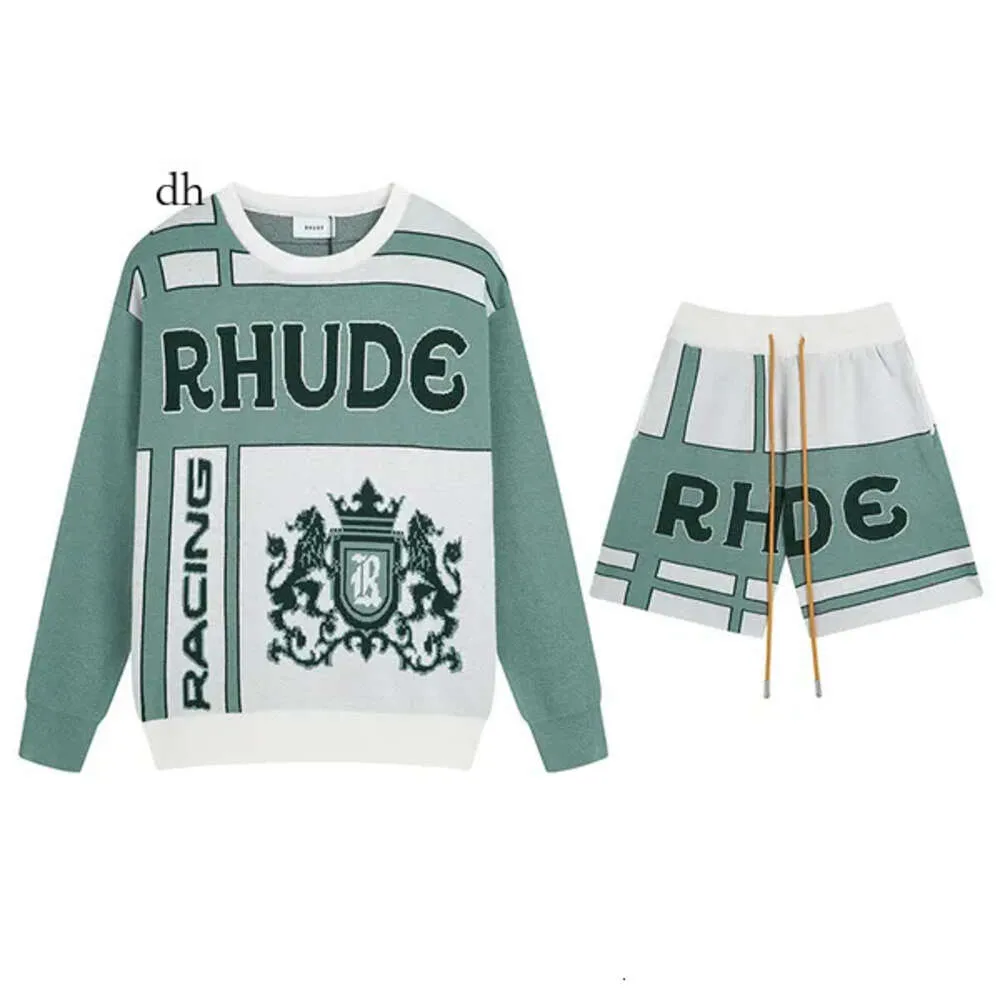 Kontrastfärg Hoodys Autumn Mens Long Sleeve Sweatshirts Drawstring Short Kits Sprots Terry Hoodies Set Rhude Man Tracksuit 228