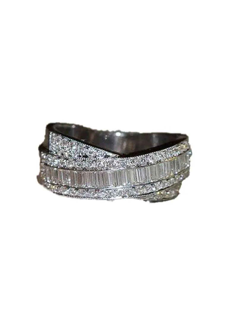Maat 6-10 Handgemaakte Hot Sell luxe sieraden 925 Sterling Silver Princess Cut White Topaz CZ Diamond Ring Geboortesteen vrouwen Wedding Ring4701649
