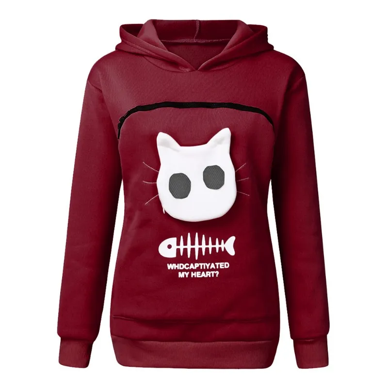 Chats amateurs à capuche Hoodie Hoodies Sweetshirt Sweat-shirt Femmes Animal Pouche de câlins Hood Player Porter chien Cat Sweatshirts respirants chauds