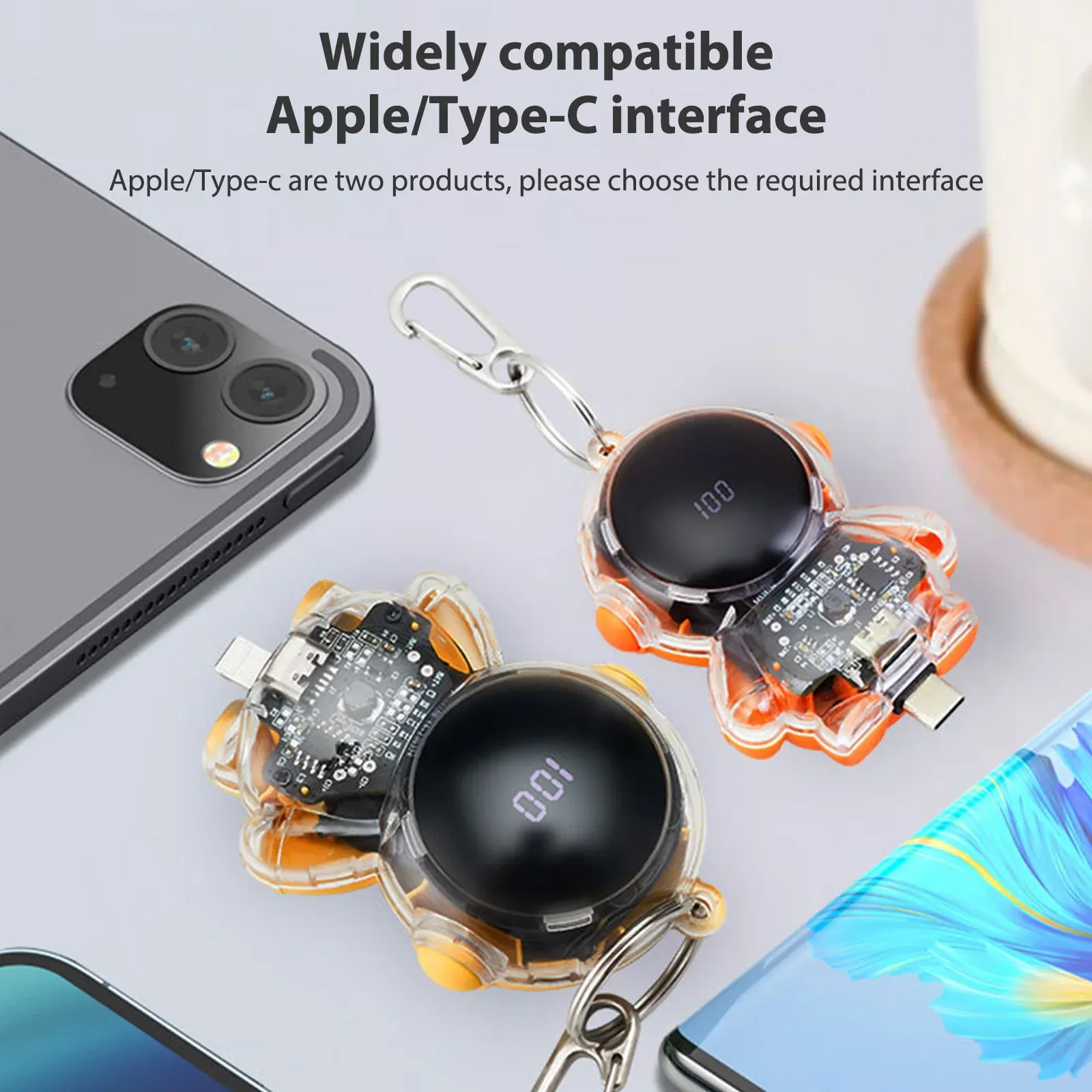 Rings Mini Keychain Power Bank Digital Display Digital Spaceman Pocket Mobile Power Impooth 1500Mah UltraLight per il campeggio da viaggio