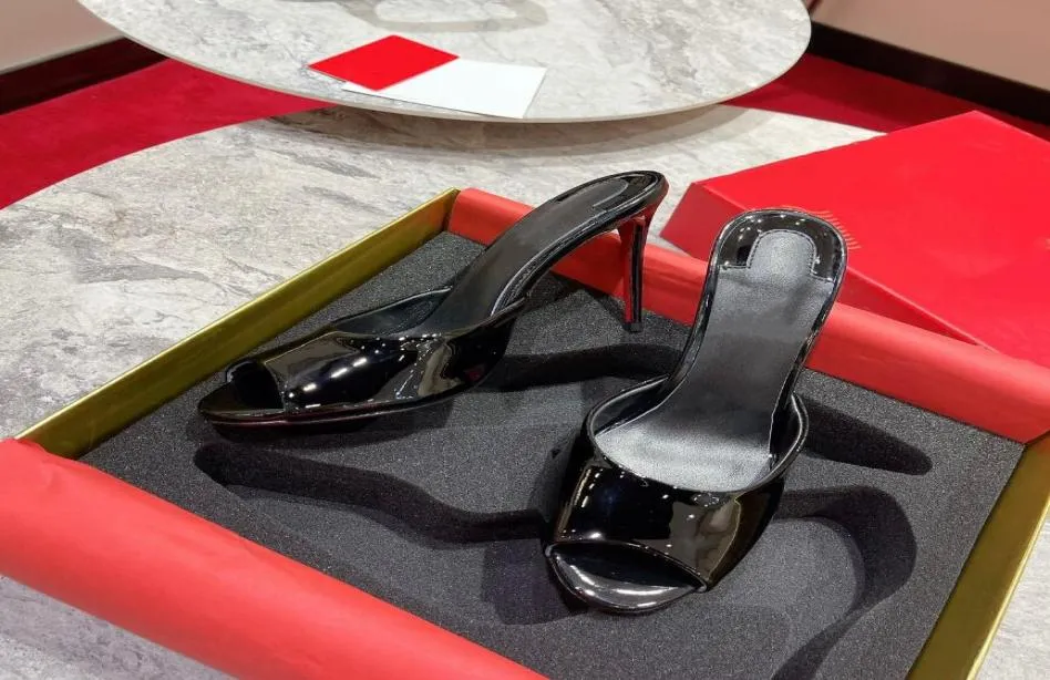 Luxury Retro Fish Mouth High Heels Patent Leather Slippers, Red Sole  Sandals, Designer Sexy Wedding Party Shoes, High Heels for Women