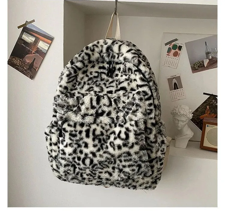 Personality Fashion Leopard Print Fluffy Backpack,... From  display picture 3