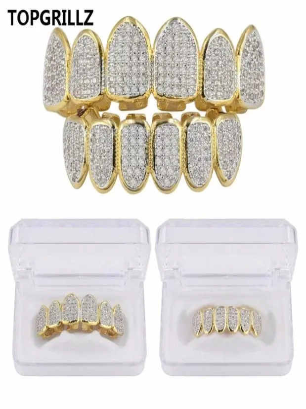 Хип -хоп Iced Out Cz Gold Teeth Caps Top и нижний алмазный зуб Grillzs установлены для мужчин Женские подарочные гриль 3785235