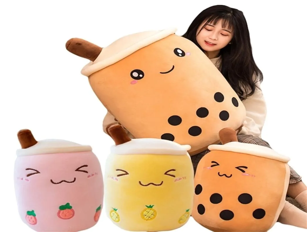 Plush Boba Tea Cupe zabawka bąbelowa poduszka poduszka urocza owocowe napój nadziewany miękki jabłkowy truskawkowy mleko dla dzieci prezent 2108049095197