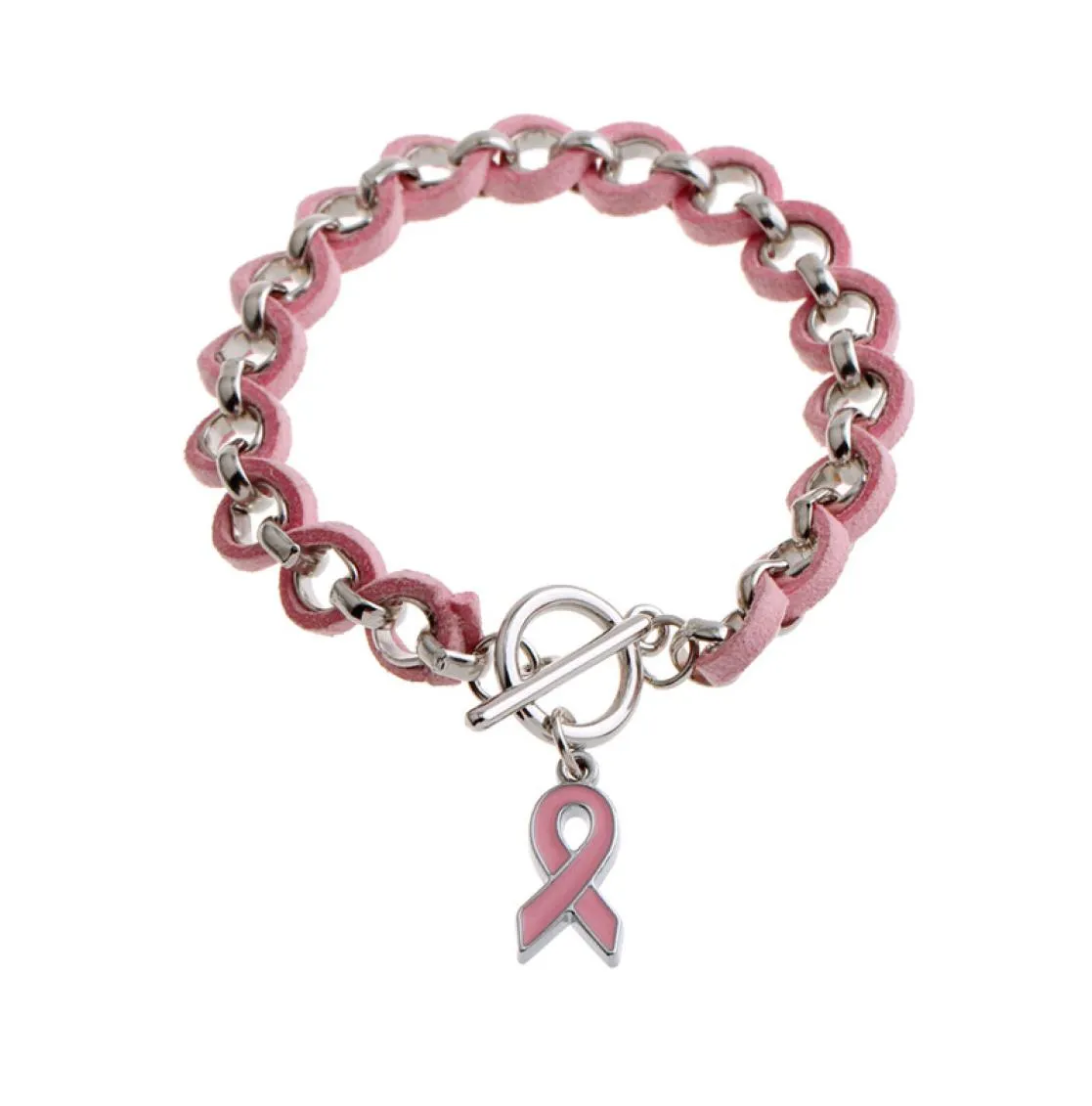 Wholenew Pink Ribbon Cáncer de mama Concienciamiento de la vigilia de la visera Bracelets brazaletes de la aleación rosa amor cinta chenille boving brace9028599