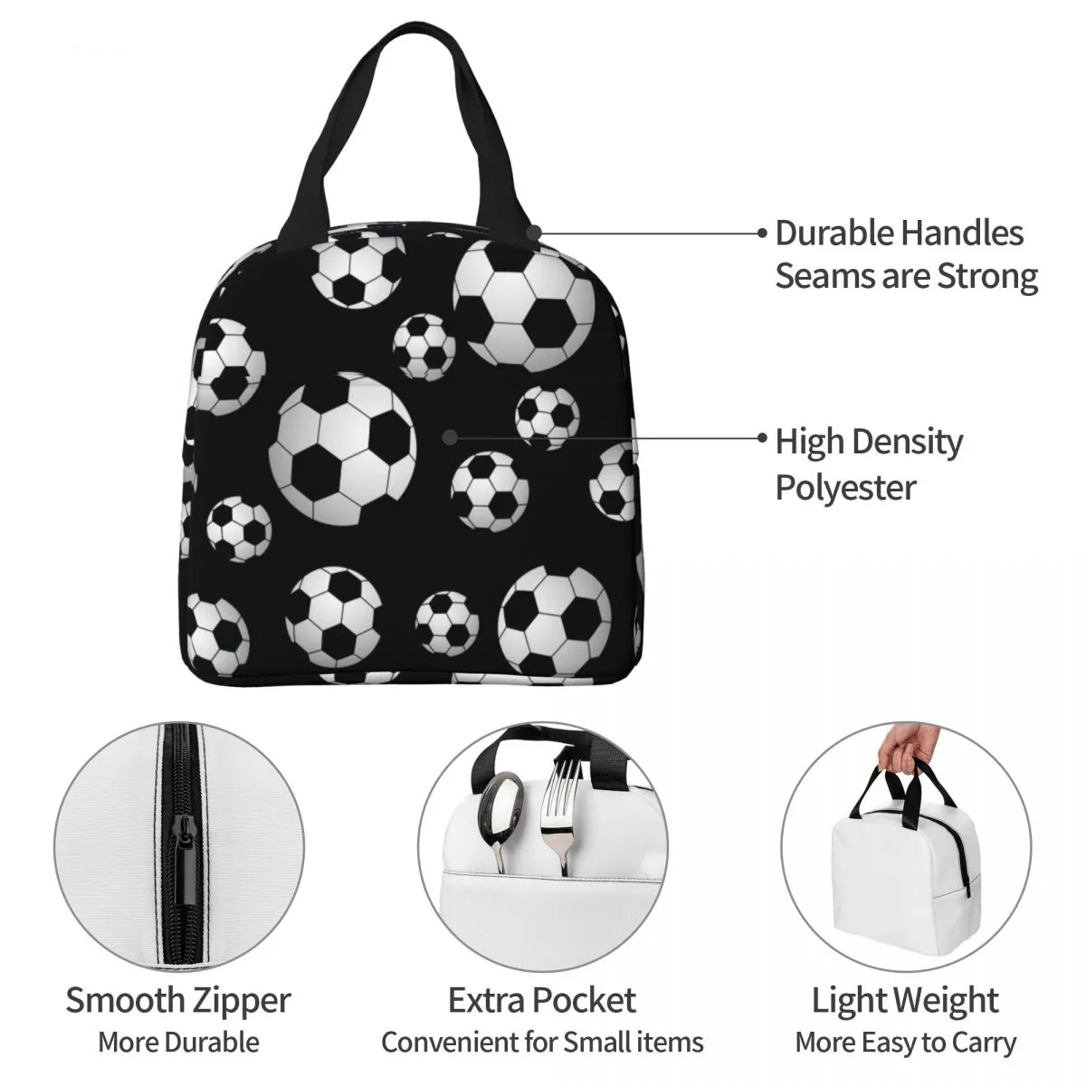 Soccer Pattern Insulated Lunch Bags High Capacity Football Balls Sports Reusable Thermal Bag Tote Lunch Box Outdoor Food Handbag