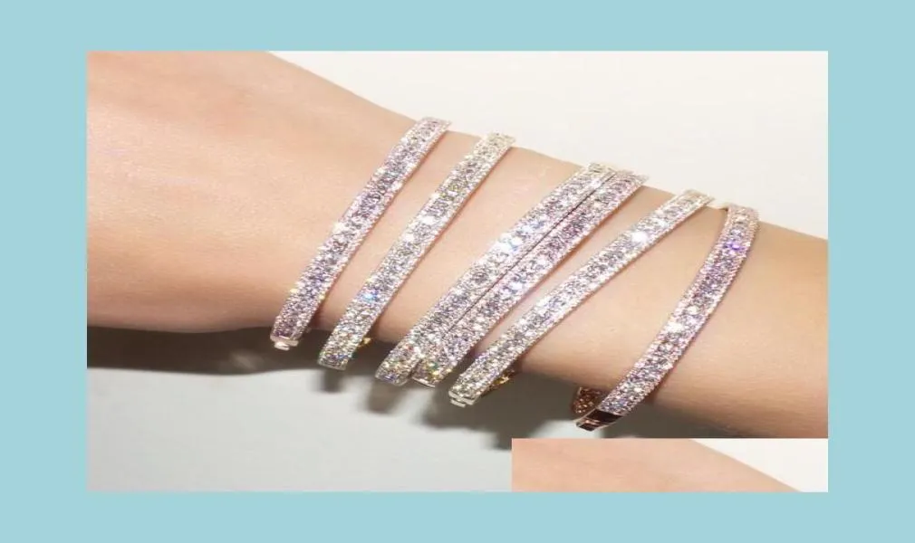 Charm Armband Luxury CZ Cuff Bangle Armband för Women Lady Gift Three Line Lab Diamond Wedding Bangles Drop Delivery JE9501018