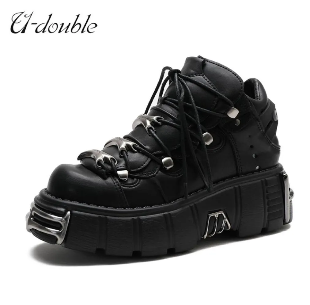 Udouble Brand Punk Style Femmes Chaussures Laceup Heel Hauteur 6cm Platform Chaussures Femme Gothic Boots Metal Decor Decor Woman Sneakers 22533977