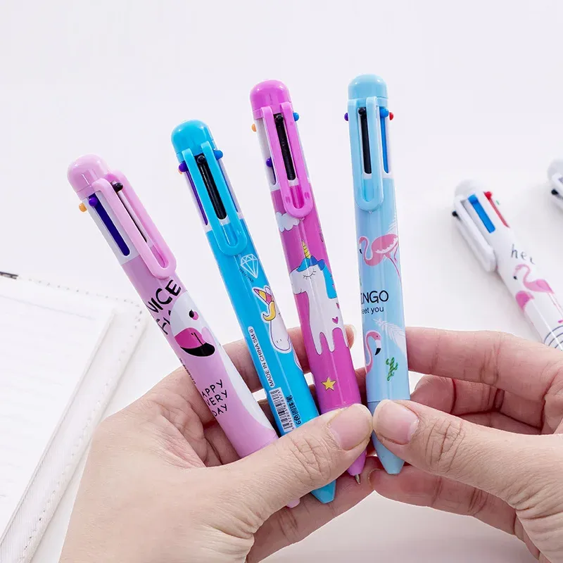 Pennor 20 datorer Flamingo Unicorn 6 Color Creative Color Ballpoint Pen Handbook Special Ballpoint Pen Student Office Stationery Wholesale