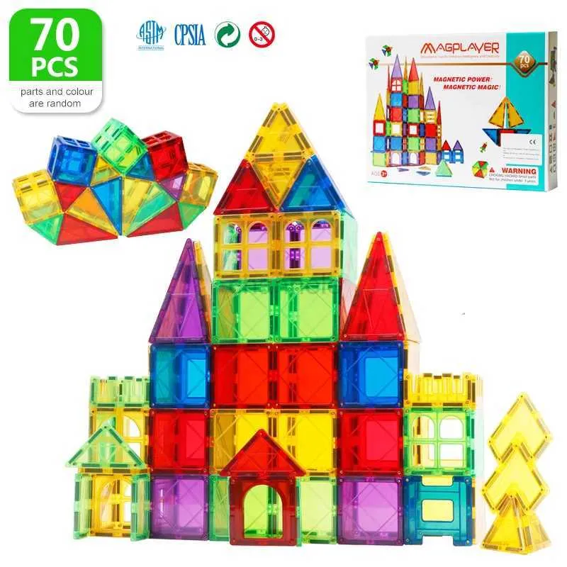 Decompression Toy Blocks 70PCS Magnetic Building Blocks Construction Set Big Size Magnetic Tiles DIY Gifts Educational Toys for Children 240412
