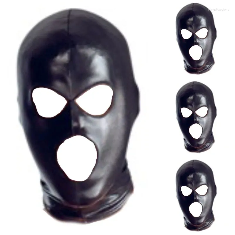 Bérets Head 3 trous couvercle halloween Carnival Party Wetlook Hood Black Patent Leather ACCESSOIRES SOILES SOILES SOIL