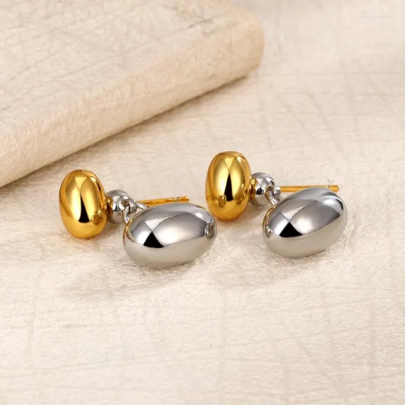 Brincos de argolas personalista ouro prata dupla cor para mulheres menina lisa feijão geométrico redondo jóias de aço inoxidável presentes