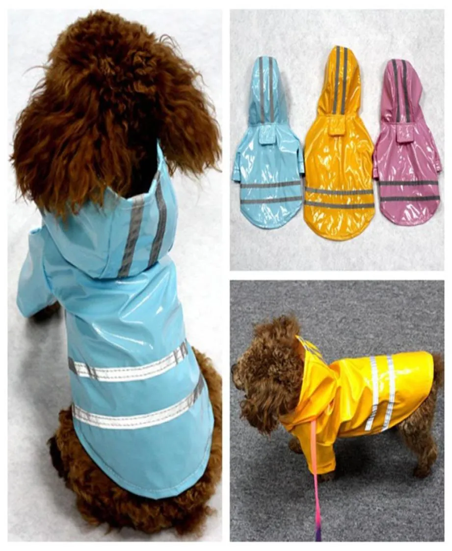 100 vattentät hund regnrock reflekterande strip husdjur hundkläder regnrock glisten för liten medelhög valp hund regnrock huva 5color5460971