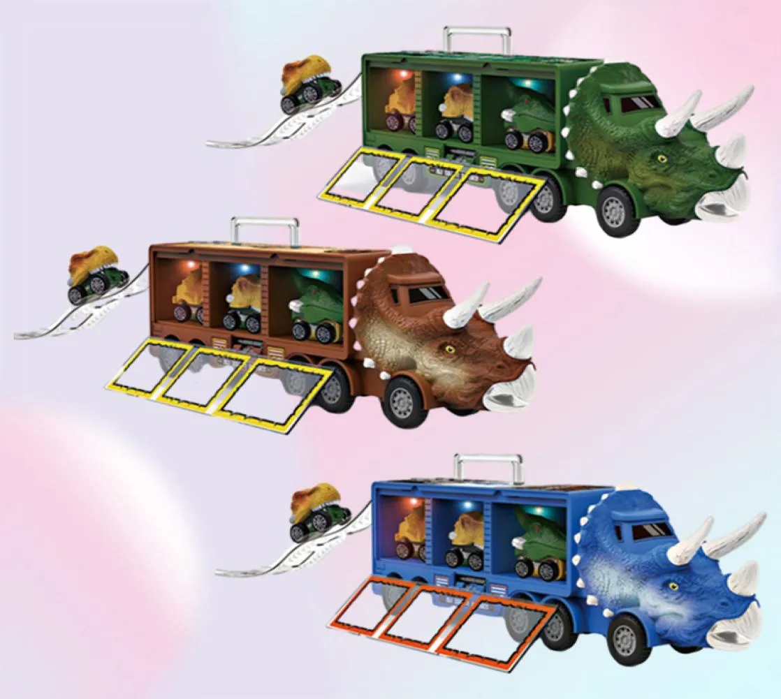 Dinosaur Transport Truck Pull Back Dino Car Vehicle Container Storage Model Lighting Music Kids Toys Boys Birthday Gift 2205079151962