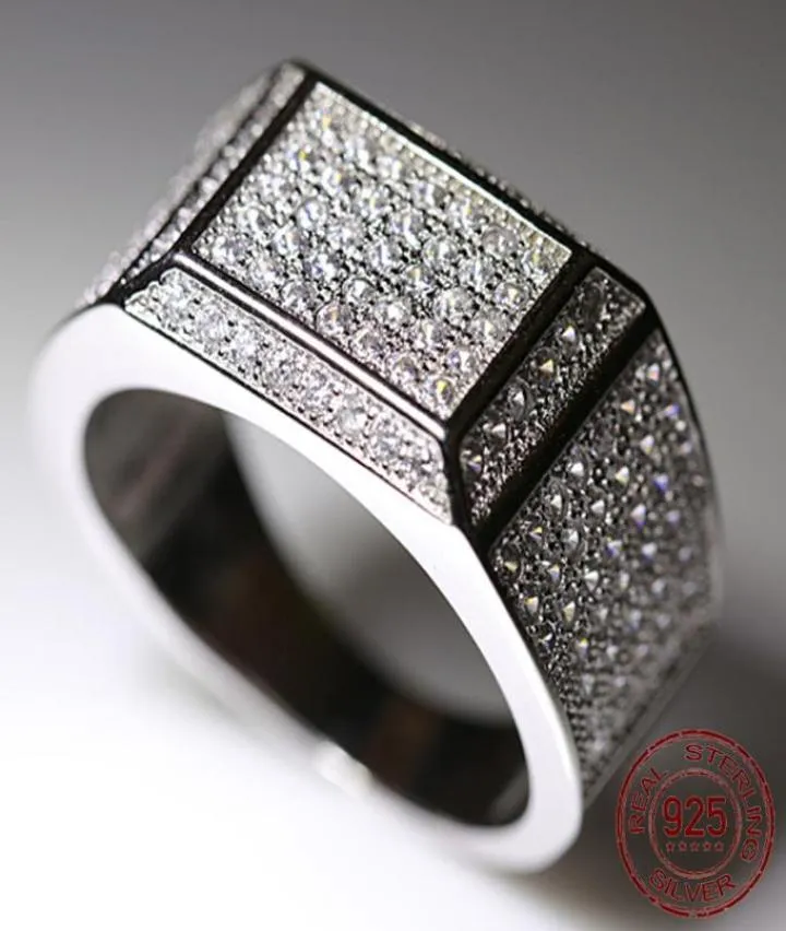 Diamante CZ completo genuíno 925 Pure Sterling Silver Men anéis para bandas de noivado de casamento masculino jóias finas anel inteiro M0355880913