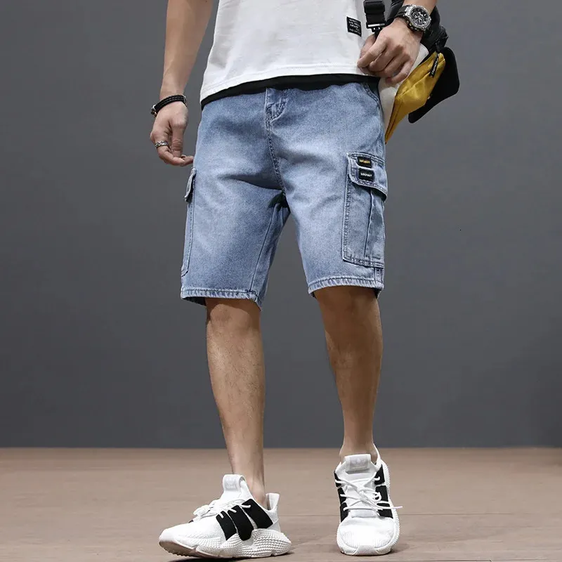 Sommer Herren Modepocket Baggy Jeans Shorts Lose gerade Capris -Jeans für Männer Streetwear Fracht Short Hosen 240410