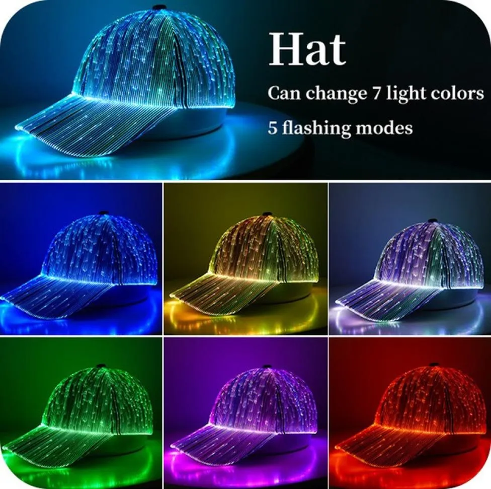 Czapki baseballowe sportowe oświetlenie LED Moda kolorowe zmienne lampy hat klub karnawał glow hats świąteczny prezent prezent Custom4650656
