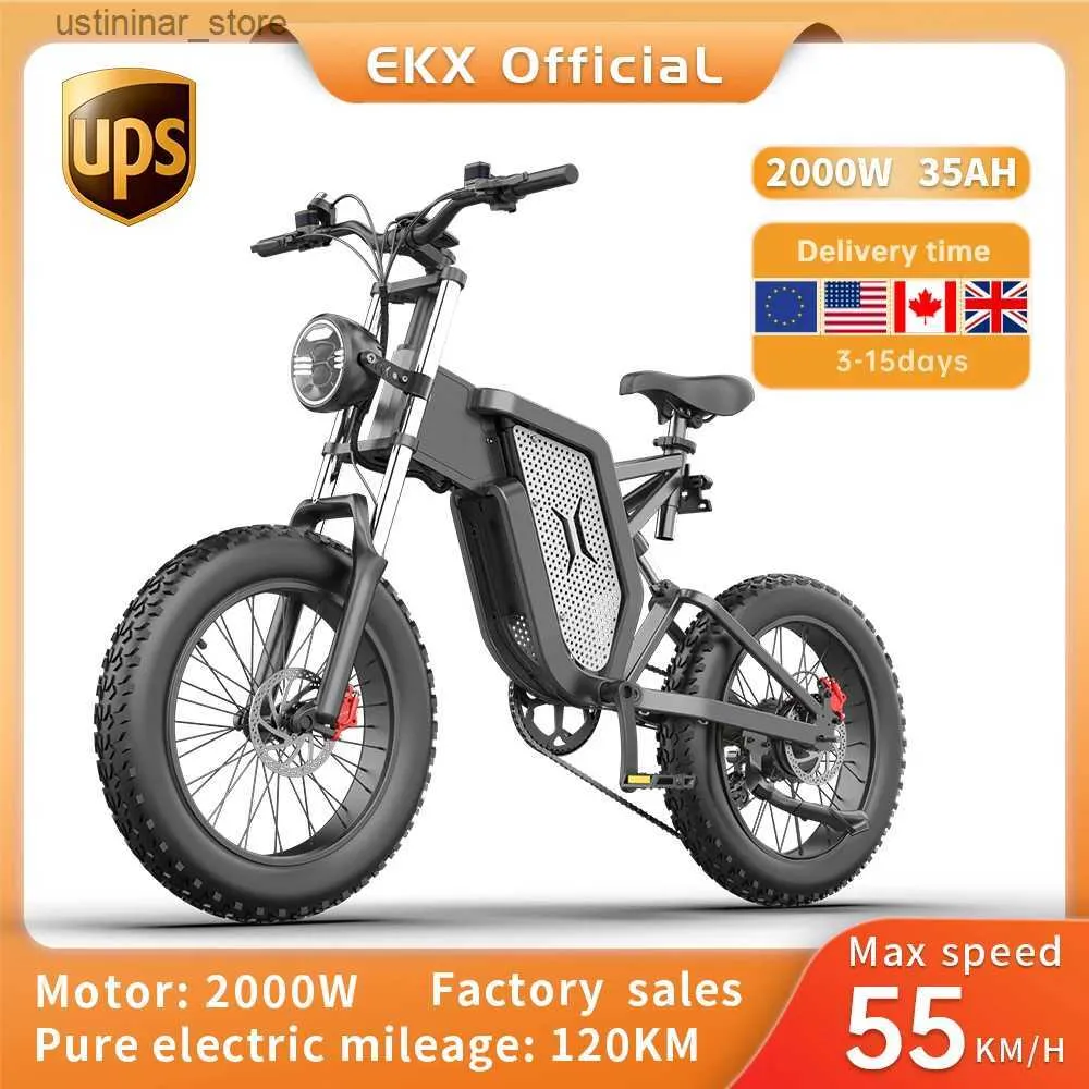 バイクライドオンドEKX X20エレクトリックバイクマウンテンモペットエビケ20インチファットタイヤ2000W 48V 35AHメンズロードエビケートバイク大人EバイクL47