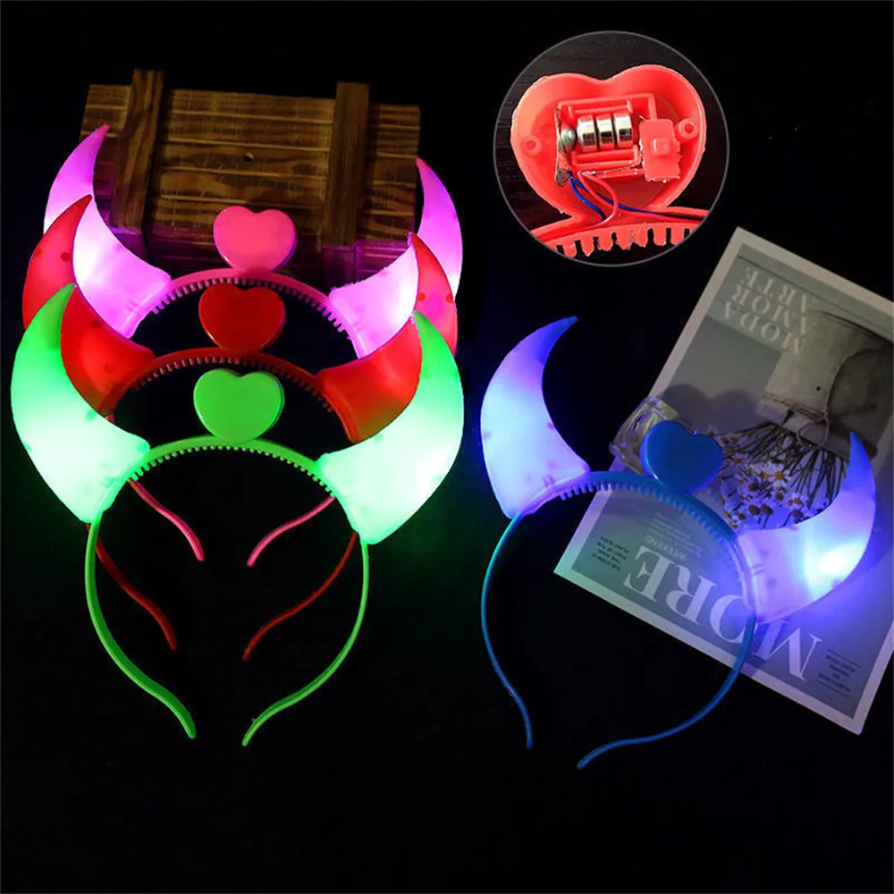 Halloween Led Funny Glow Devil Horn Light Up Hoofdband Haarhoepels knipperende hoorn kinderen volwassenen Halloween Christmas Party Decor