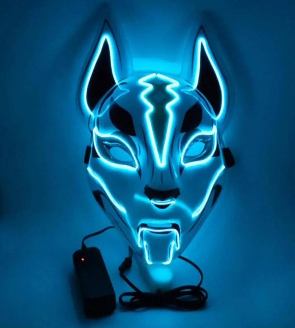 Kostiumy rekwizyty Neon LED Luminous Joker Festival Festival Light Up El Wire Mask Mash Japońska maska ​​Fox Halloween Dekor świąteczny Y207405145