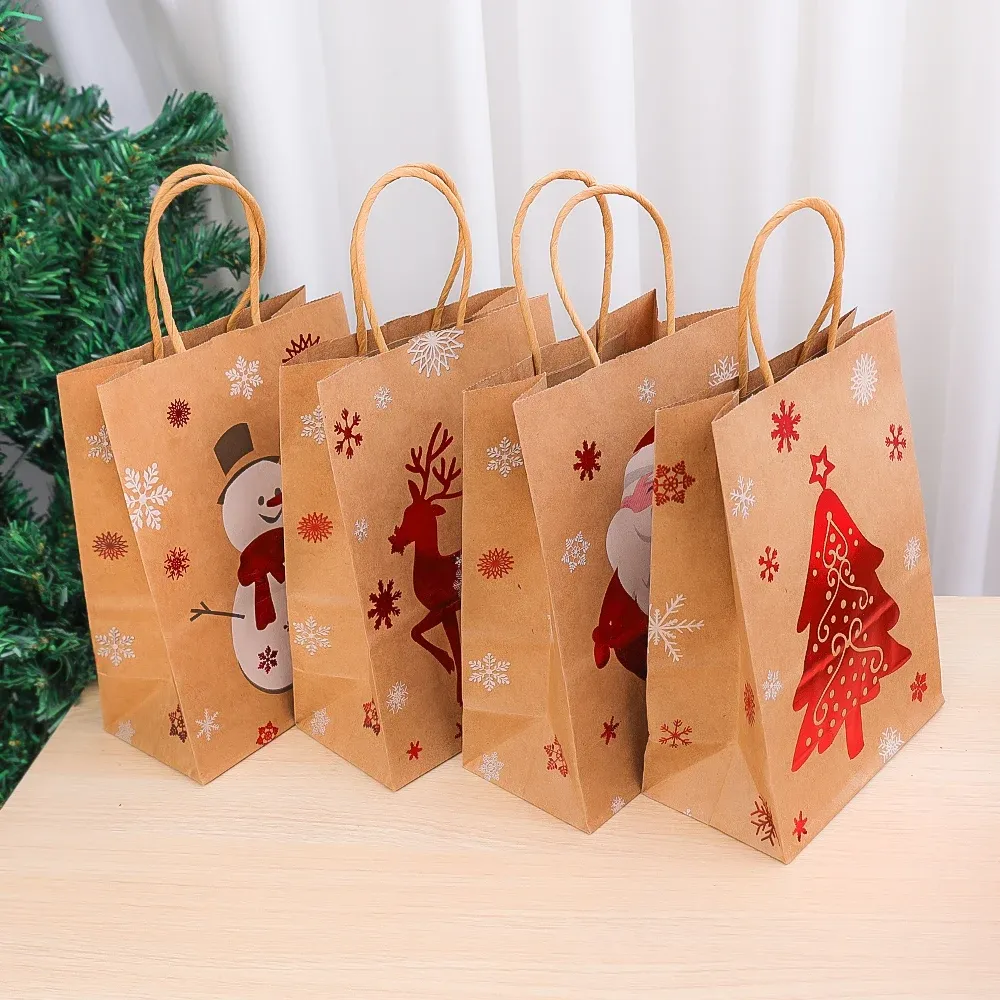 1/2 / 3pcs Christmas Kraft Paper Sac Santa Claus Snowflake Small Bell Christmas Emmacking Supplies de Noël Sacs en papier cadeau