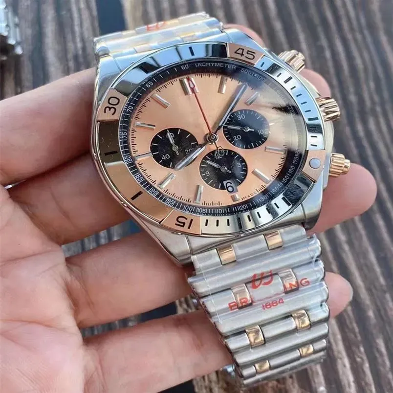 2022 New Brand Man 's Watch Luxury Quartz Stopwatch 남자 크로노 그래프 시계 스테인레스 스틸 밴드 46mm B02290O310V